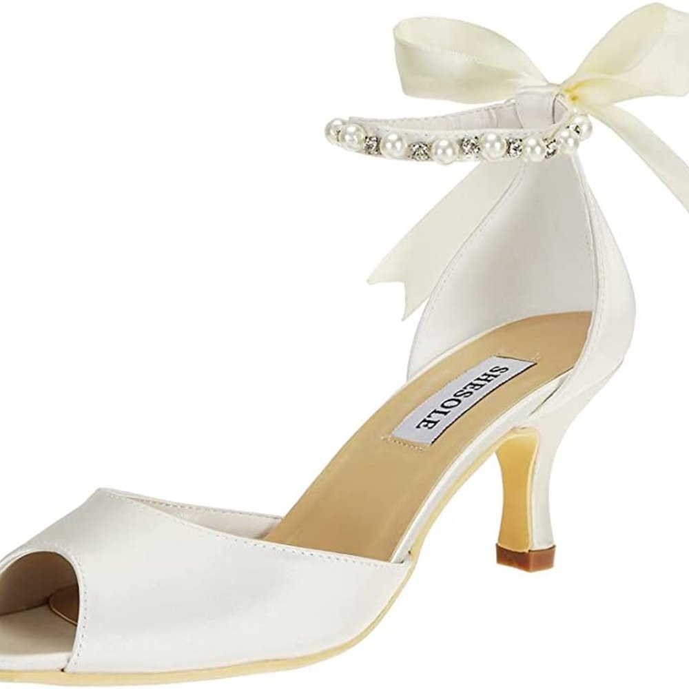 Satin Peep Toe Heels, Perfect Bridal Shoe with Ankle Strap